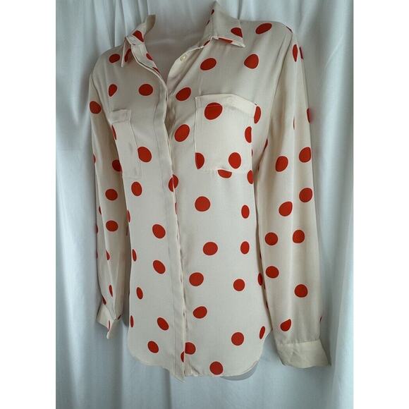 Ann Taylor LOFT Polka Dot Blouse, Nude & Orange, Sz: S, 55-43 - Picture 12 of 16